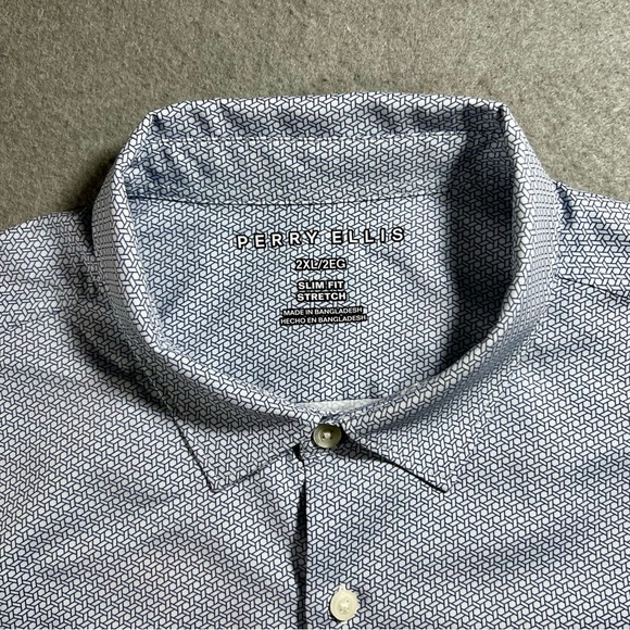 Perry Ellis Men’s 2XL Long Sleeve Shirt Blue Geometric Print Button Up - Picture 4 of 5